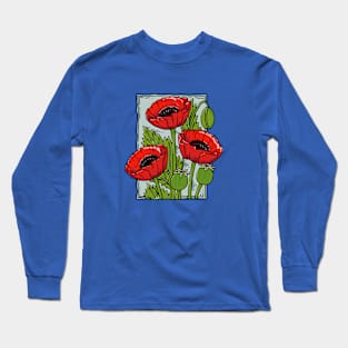 Poppies, Vintage style flower stamp (colored) Long Sleeve T-Shirt